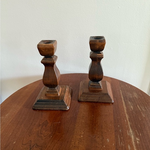Vintage Wood Square Candle Holders Country Farmhouse Cottagecore - Picture 1 of 7